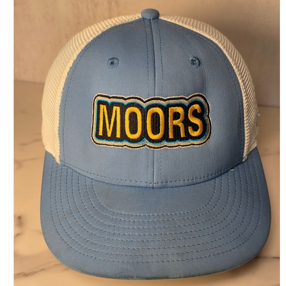 The Game Moors Trucker Hat Mens XS Blue White Mesh Stretch Fit Cap XS